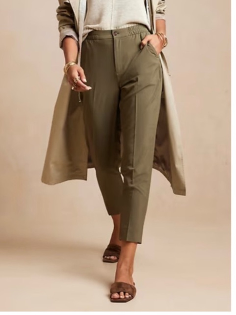 Banana Republic Airstretch Tapered Pant High Rise Elastic Waist Green Small